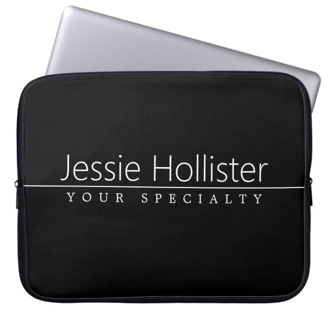 Simple Classy White Text on Black Laptop Sleeve (Front)