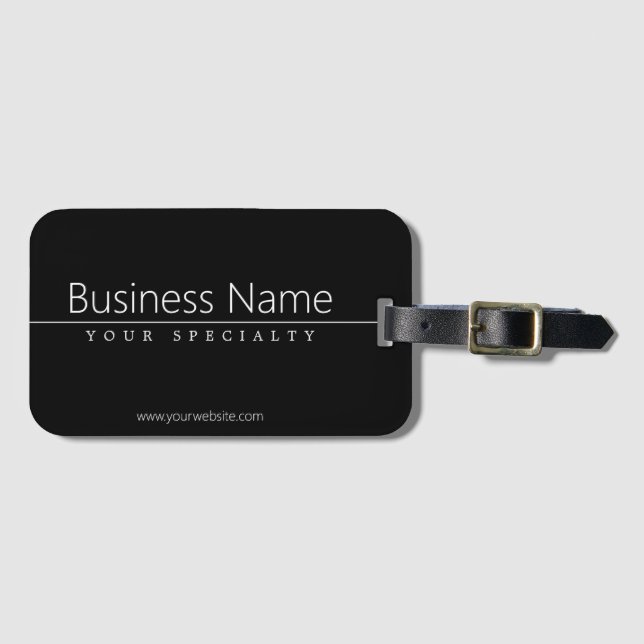 Simple Classy White Text on Black Luggage Tag (Front Horizontal)