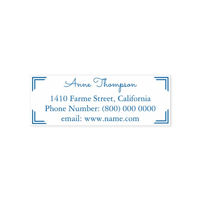 simple & clean address information blue self-inking stamp (Design)