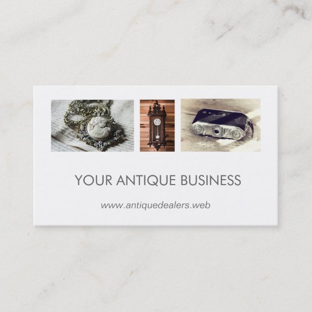 Simple Clean Antique Dealer Photo Collage Business Card (Front)