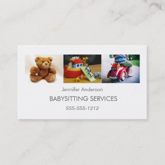 Simple Clean Babysitter Child Care Photo Collage Business Card