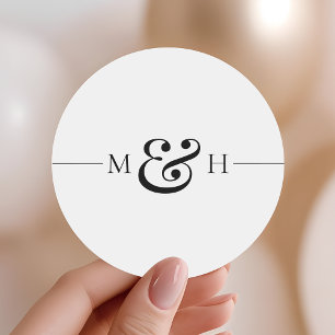 Simple Clean Black Line Monogram Wedding Favor Classic Round Sticker