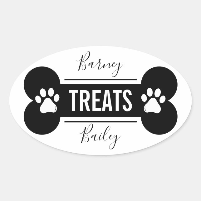 Simple Clean Black & White Dog Treat Oval Sticker (Front)
