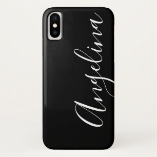 Simple Clean Black White Script Name iPhone X Case
