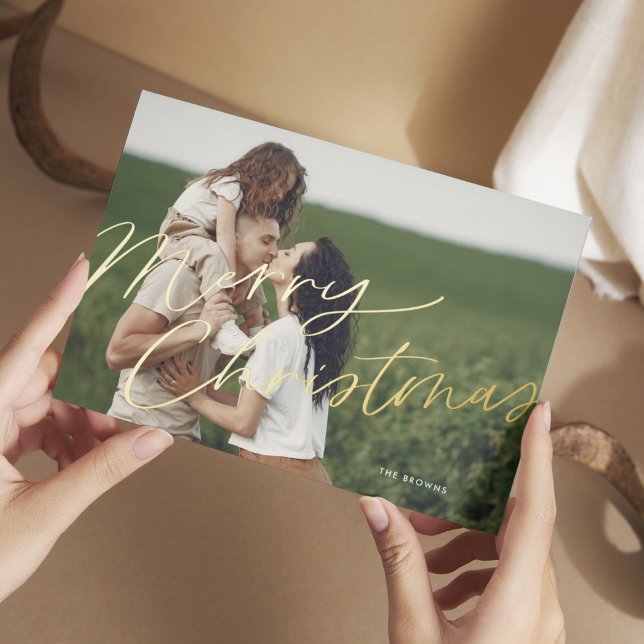 Simple Clean Christmas Family Photo Foil Holiday Card (Creator Uploaded)