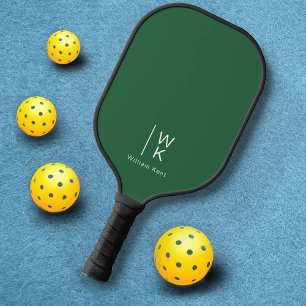 Simple & Clean Dark Green Monogram Initials + Name Pickleball Paddle