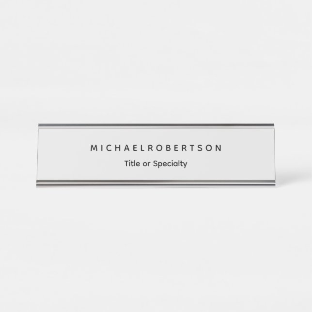 Simple Clean Elegant Modern Minimalist Grey Desk Name Plate (Front)