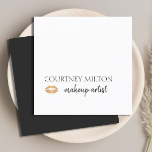 Simple Clean Faux Gold Lips Makeup Artist Square Business Card