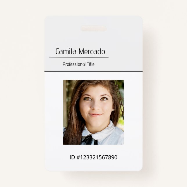 Simple Clean Grey Template Employee Photo Name ID  ID Badge (Front)