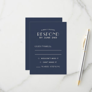 Simple Clean Minimal Navy Ecru Wedding RSVP Cards