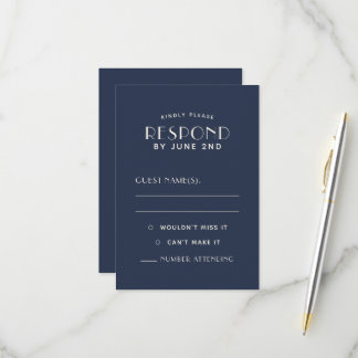Simple Clean Minimal Navy Ecru Wedding RSVP Cards