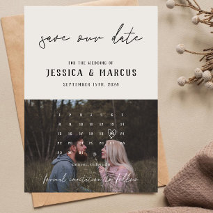 Simple Clean Retro Calendar Photo Wedding Save The Date