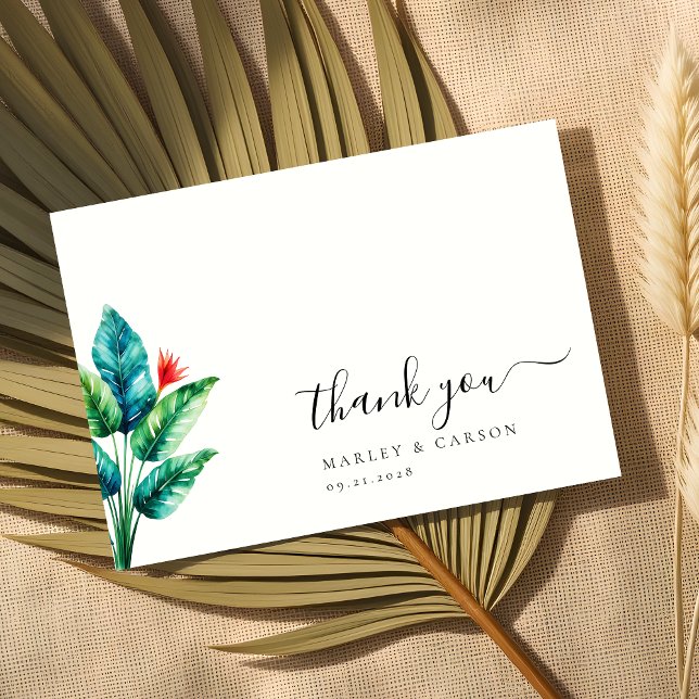 Simple Clean Tropical Greenery Leaf  Wedding Thank You Card (Creator Uploaded)