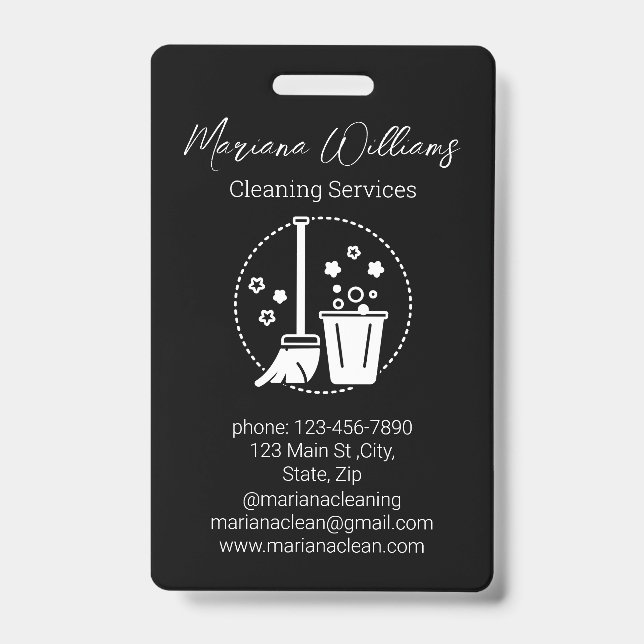  simple cleaning services logo black chic ID badge (Front)