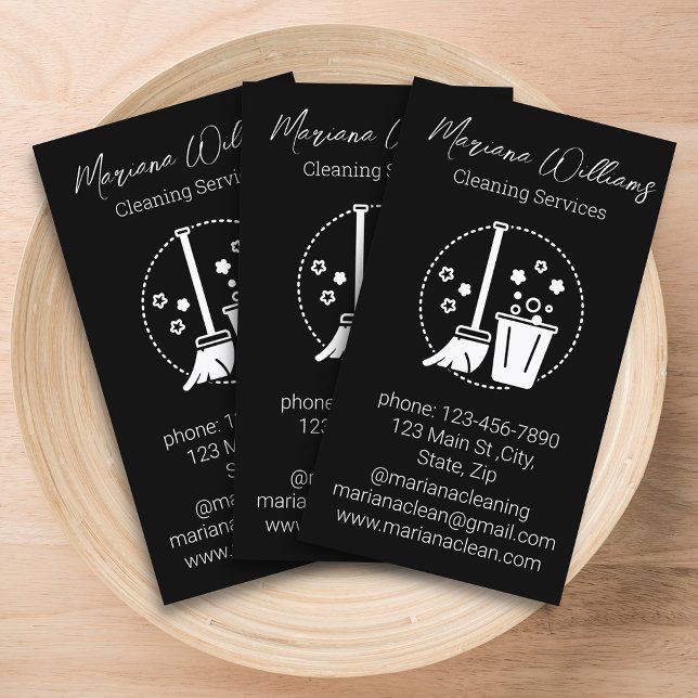  simple cleaning services logo black white business card (Creator Uploaded)