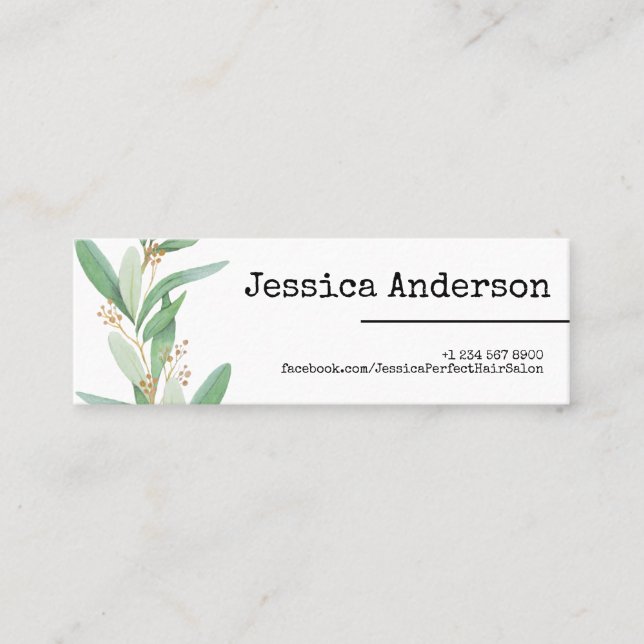 Simple Clear Chic Floral Hairdresser Beauty Salon Mini Business Card (Front)
