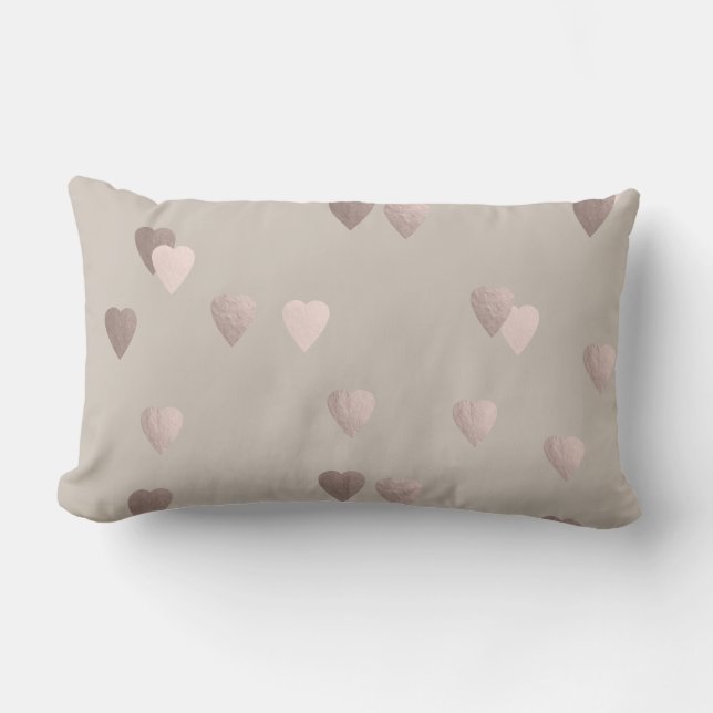 simple clear rose gold love hearts, neutral lumbar cushion (Front)