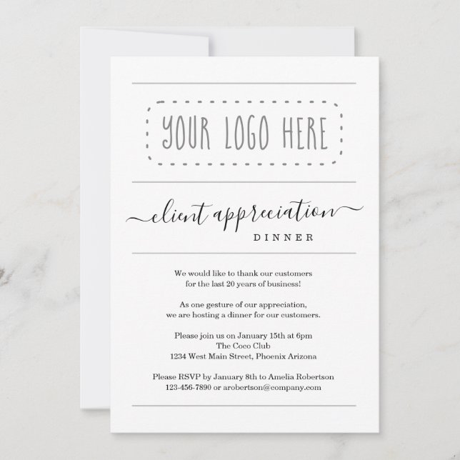Simple Client Appreciation Dinner - Add Logo Invitation (Front)