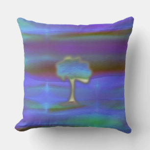 Simple clipart tree design with blue satin texture cushion