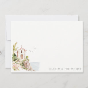 Simple Coastal Catholic Watercolor Church Wedding Card