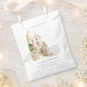 Simple Coastal Catholic Watercolor Church Wedding Favour Bag