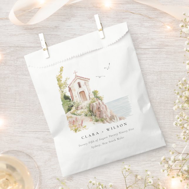Simple Coastal Catholic Watercolor Church Wedding Favour Bag (Clipped)