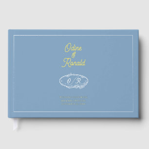 Simple Coastal Dusky Blue Vintage Label Guest Book