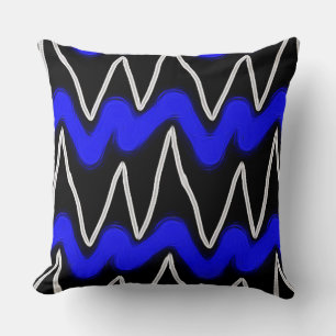 Simple Cobalt & White Zig Zags Chevron Pattern Cushion