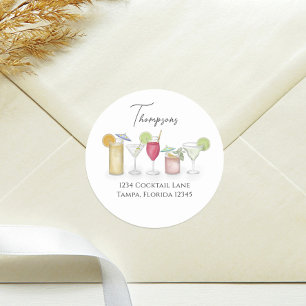 Simple Cocktail Drinks Watercolor Return Address Classic Round Sticker