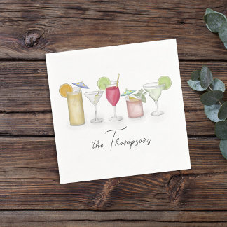 Simple Cocktail Drinks Watercolor Whimsical Custom Napkin