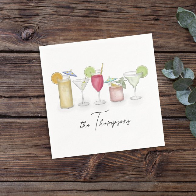 Simple Cocktail Drinks Watercolor Whimsical Custom Napkin (Creator Uploaded)