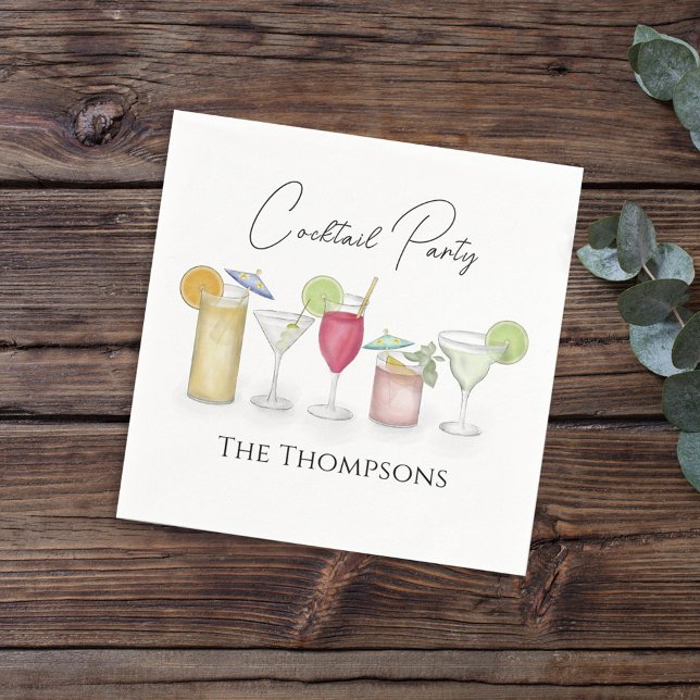 Simple Cocktail Drinks Watercolor Whimsical Party Napkin (Creator Uploaded)