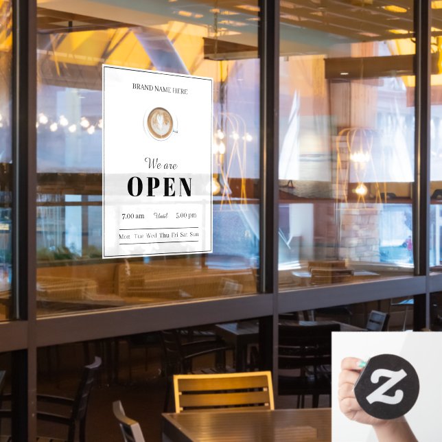 Simple Coffee Art Cup Business Open Hours Door (Restaurant Window)