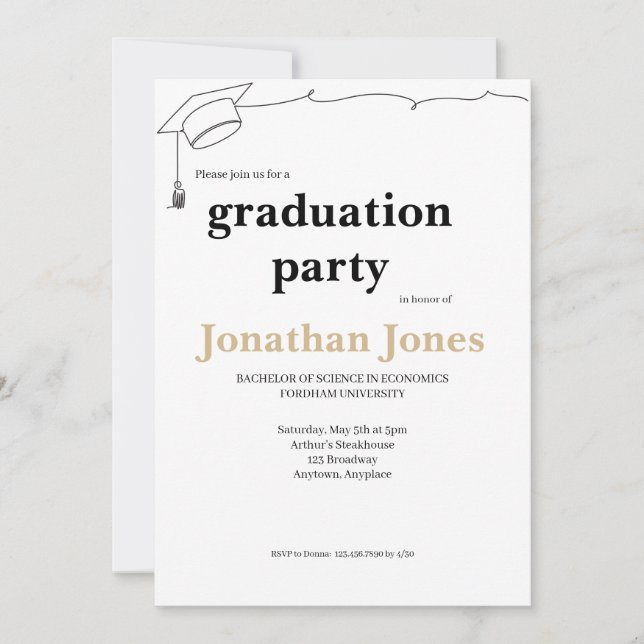 Simple College Cap and Tassel Graduation Invitation (Front)