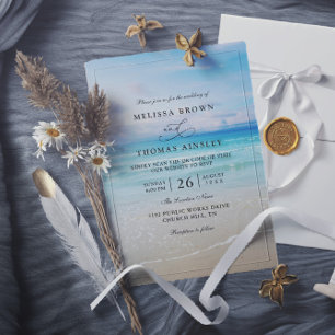 Simple Colorful Beach Elegant QR Code Wedding Invitation