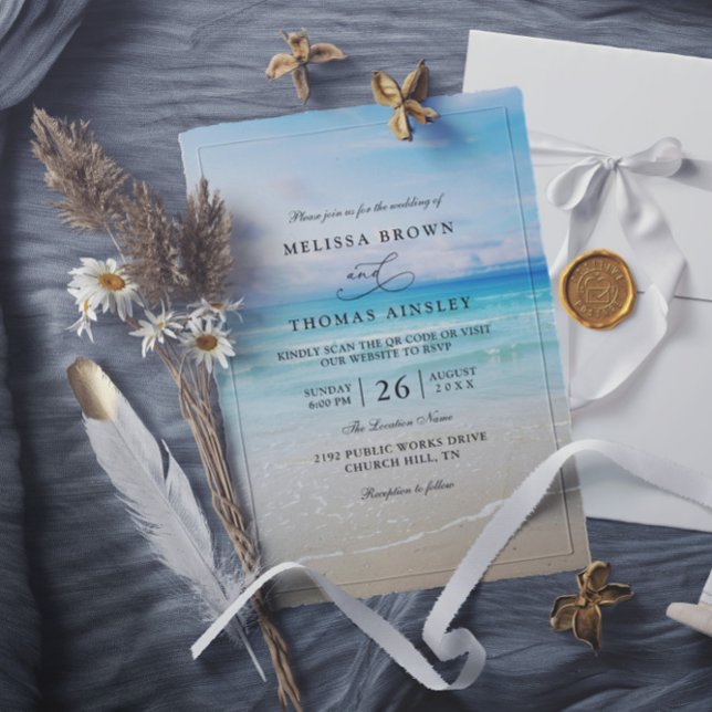 Simple Colorful Beach Elegant QR Code Wedding Invitation (Creator Uploaded)