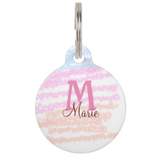 Simple colorful glitter sparkle add name monogram pet tag