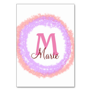 Simple colorful glitter sparkle add name monogram  table number