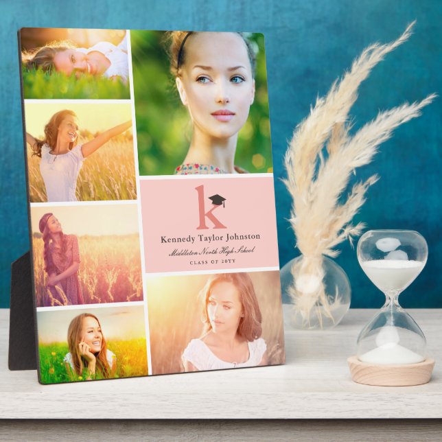 Simple Colour Block Monogram 6 Photo Graduation Plaque (Side)