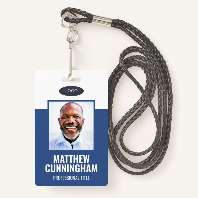 Simple Colour Custom Logo Employee Name Barcode ID Badge (Front with Lanyard)