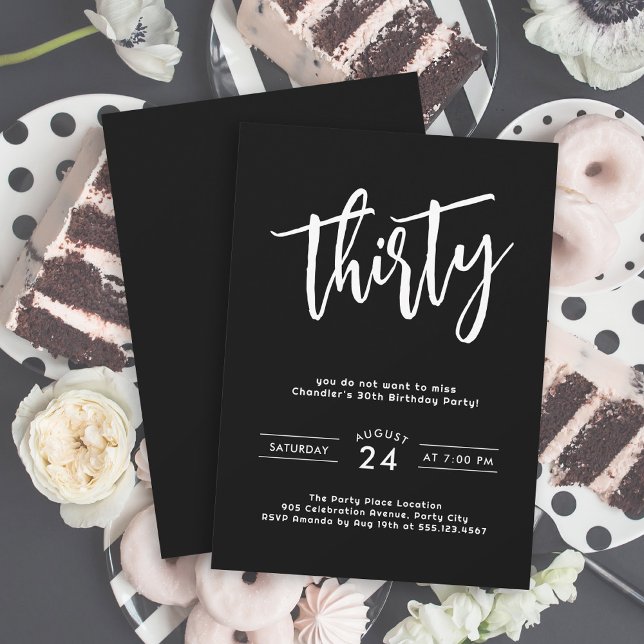 Simple Colourful 30th Birthday Party Invitation (Celebrate 30 in style with this trendy simple birthday party invitation in black and white.)