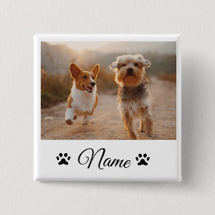 Simple colourful animal add name photo collage 15 cm square badge