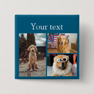 Simple colourful animal add name photo collage 15 cm square badge