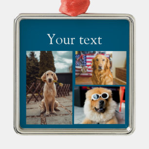Simple colourful animal add name photo collage metal ornament