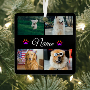 Simple colourful animal add name photo collage metal tree decoration