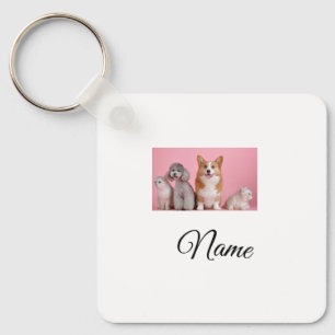 Simple colourful animal add name photo custom key ring