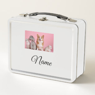 Simple colourful animal add name photo custom metal lunch box