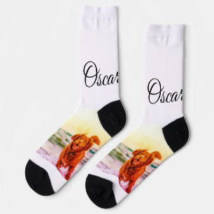 Simple colourful animal add name photo custom socks