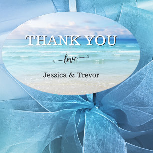 Simple Colourful Beach Wedding Thank You Oval Sticker