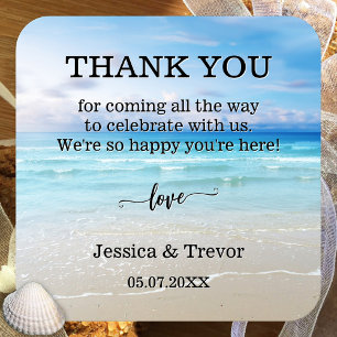 Simple Colourful Beach Wedding Thank You Square Sticker